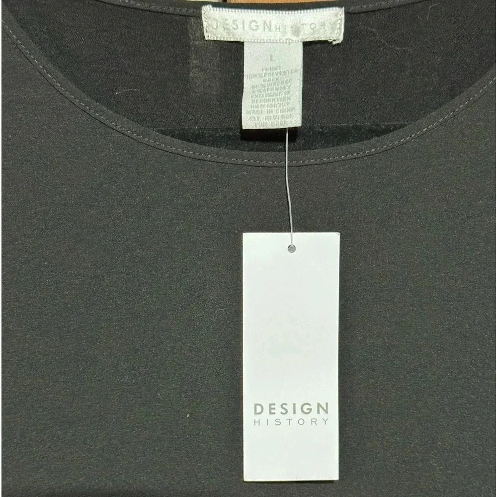 NWT Design History Black Pearl Rimmed Tiered Tank Top Size L With Solid Back - Picture 2 of 5